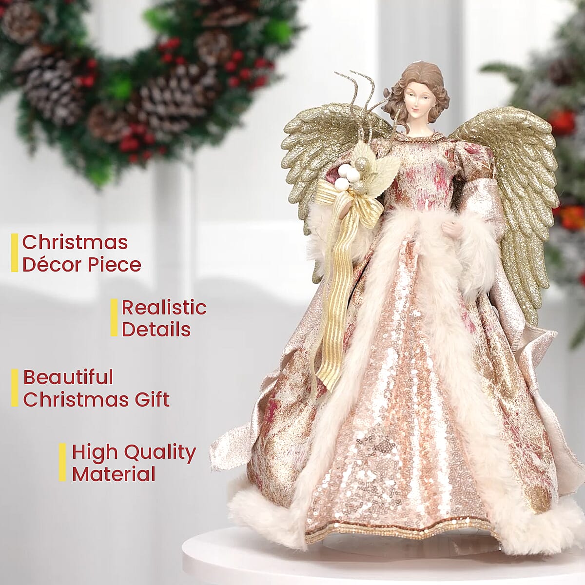 Christmas Decorative Angel Champagne Dress Purple and Gold