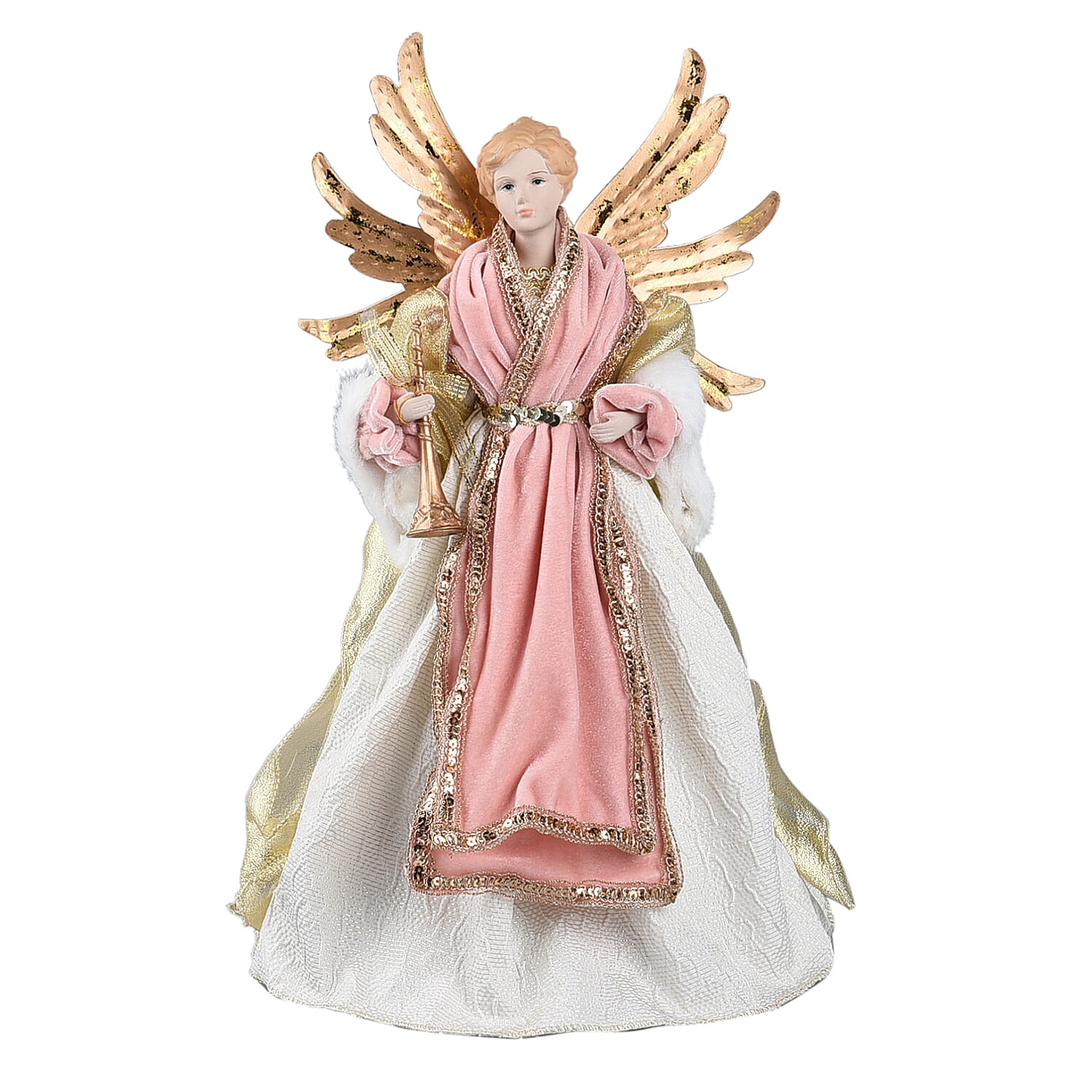 Christmas Decorative Angel Wearing Cream & Light Peach Dress (Size 40 Cm)