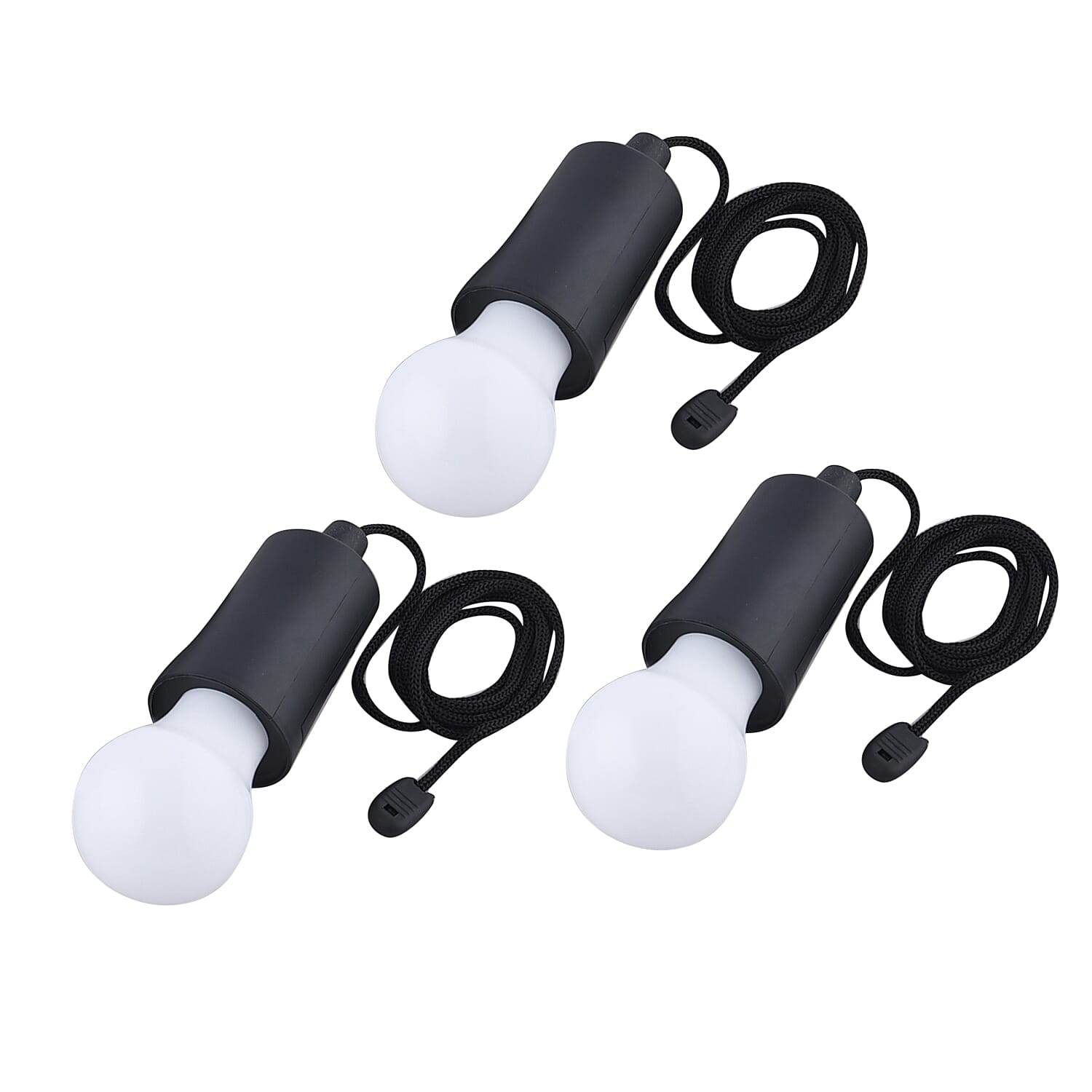 Set of 3 Pull Cord LED Light 3xAAA Excluding - Black