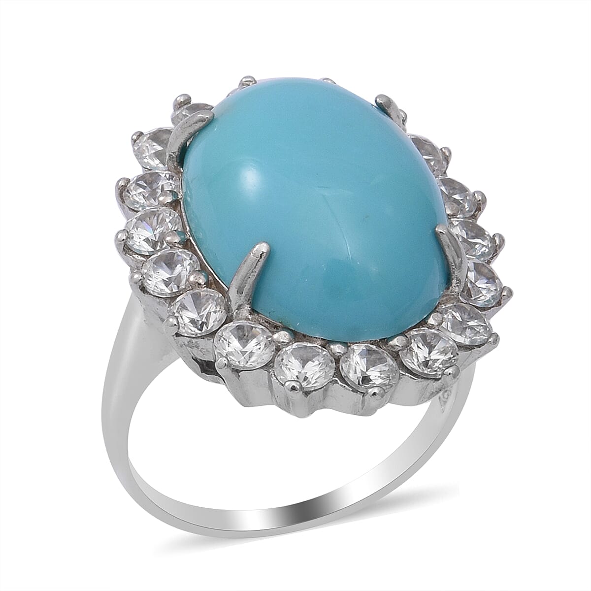 Arizona Sleeping Beauty Turquoise & Natural Zircon Ring in Rhodium Overlay Sterling Silver 12.75 Ct.
