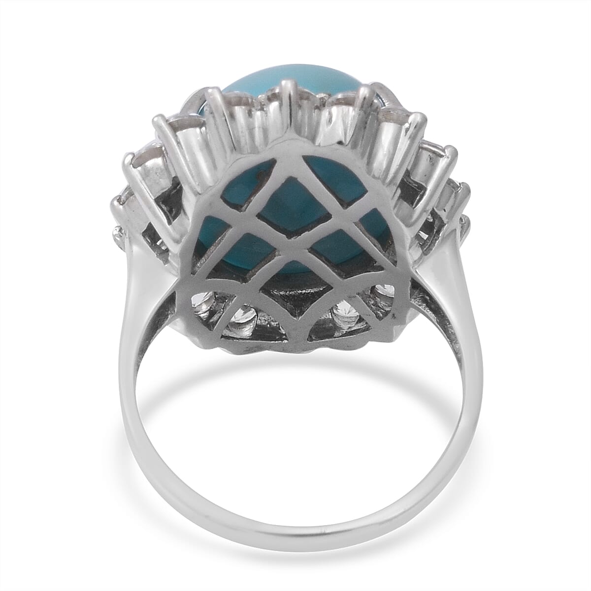 Arizona Sleeping Beauty Turquoise & Natural Zircon Ring in Rhodium Overlay Sterling Silver 12.75 Ct.