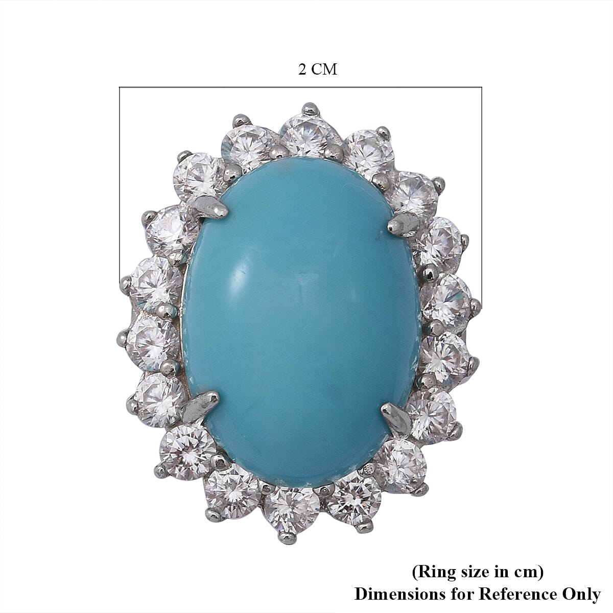 Arizona Sleeping Beauty Turquoise & Natural Zircon Ring in Rhodium Overlay Sterling Silver 12.75 Ct.