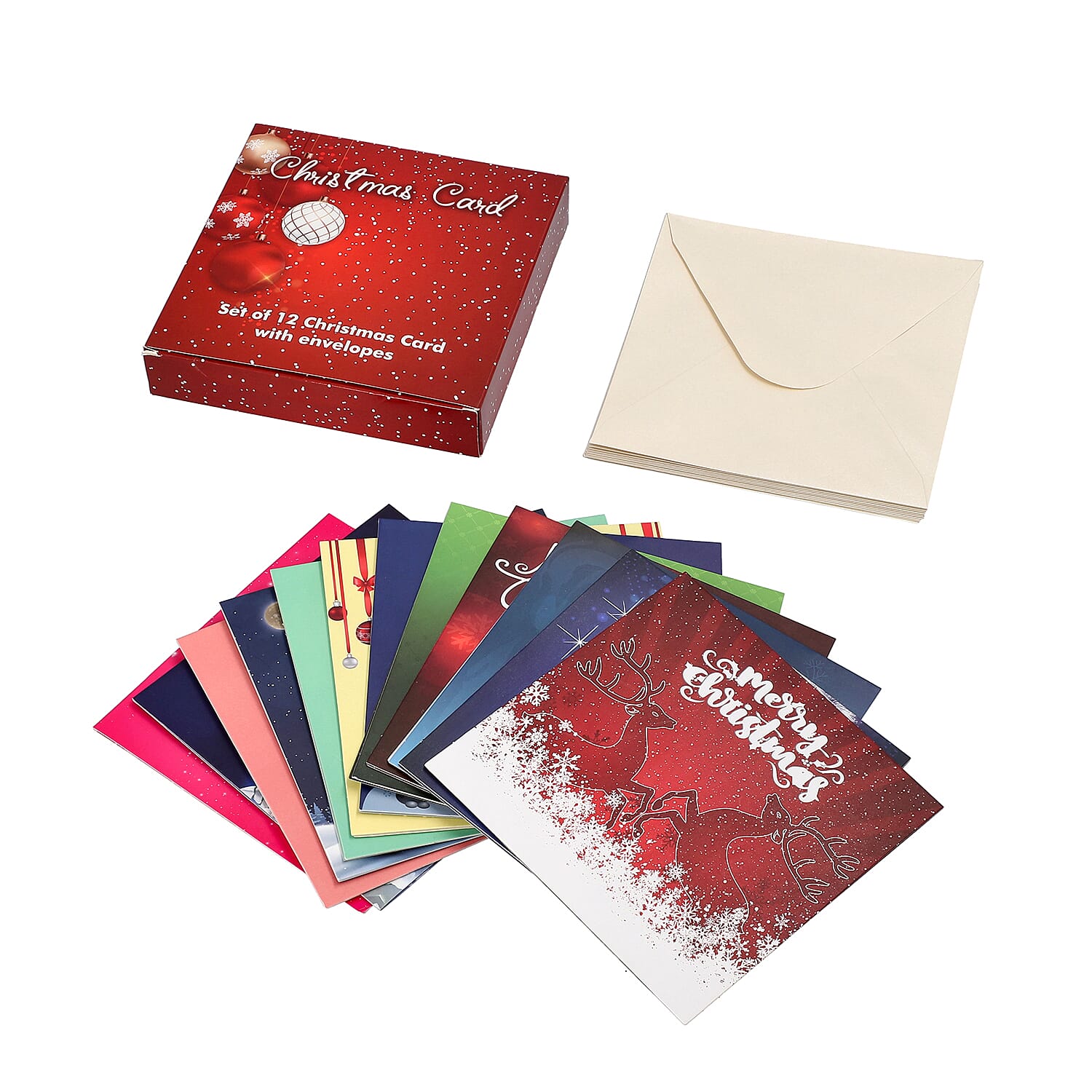 Set of 12 - Pop Up Christmas Cards with Envelopes in Gift Box - Multicolours