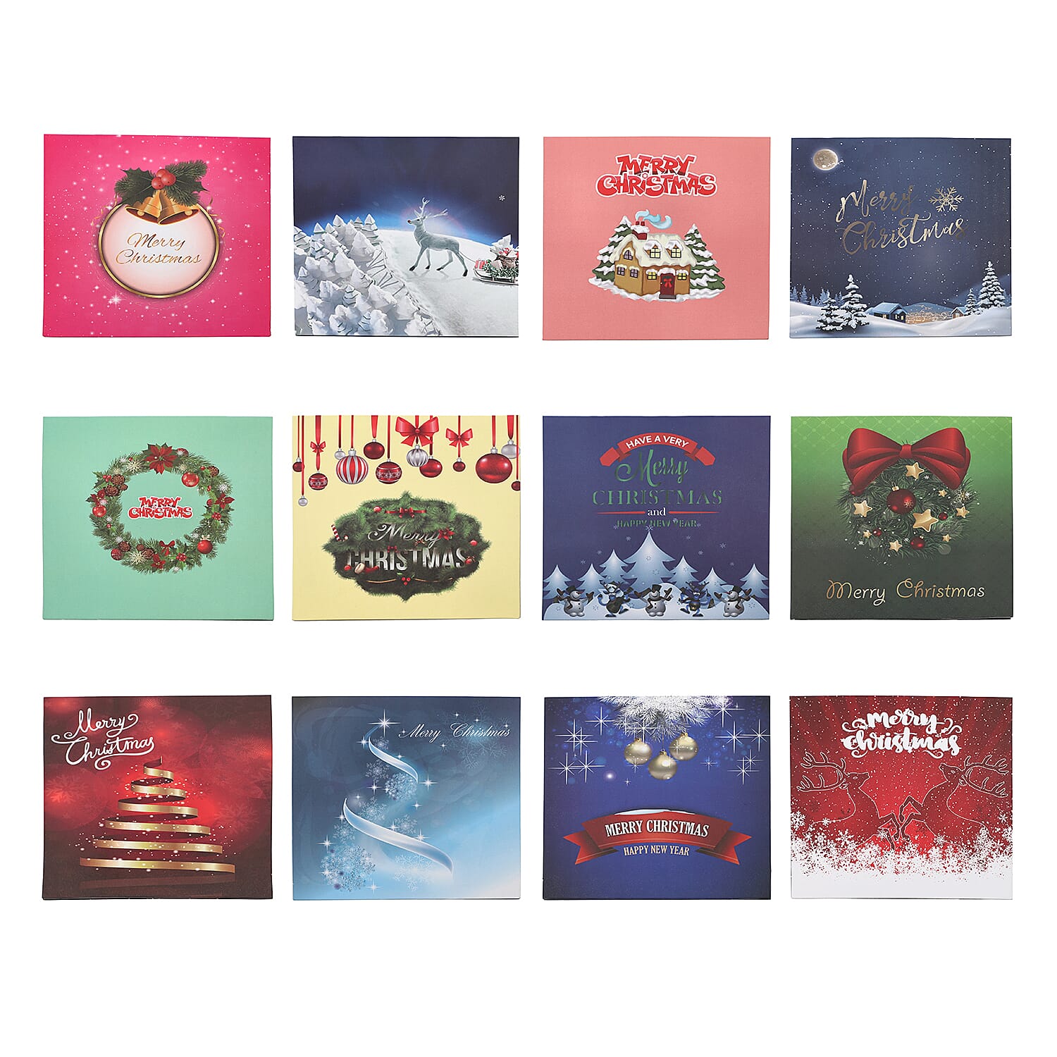 Set of 12 - Pop Up Christmas Cards with Envelopes in Gift Box - Multicolours