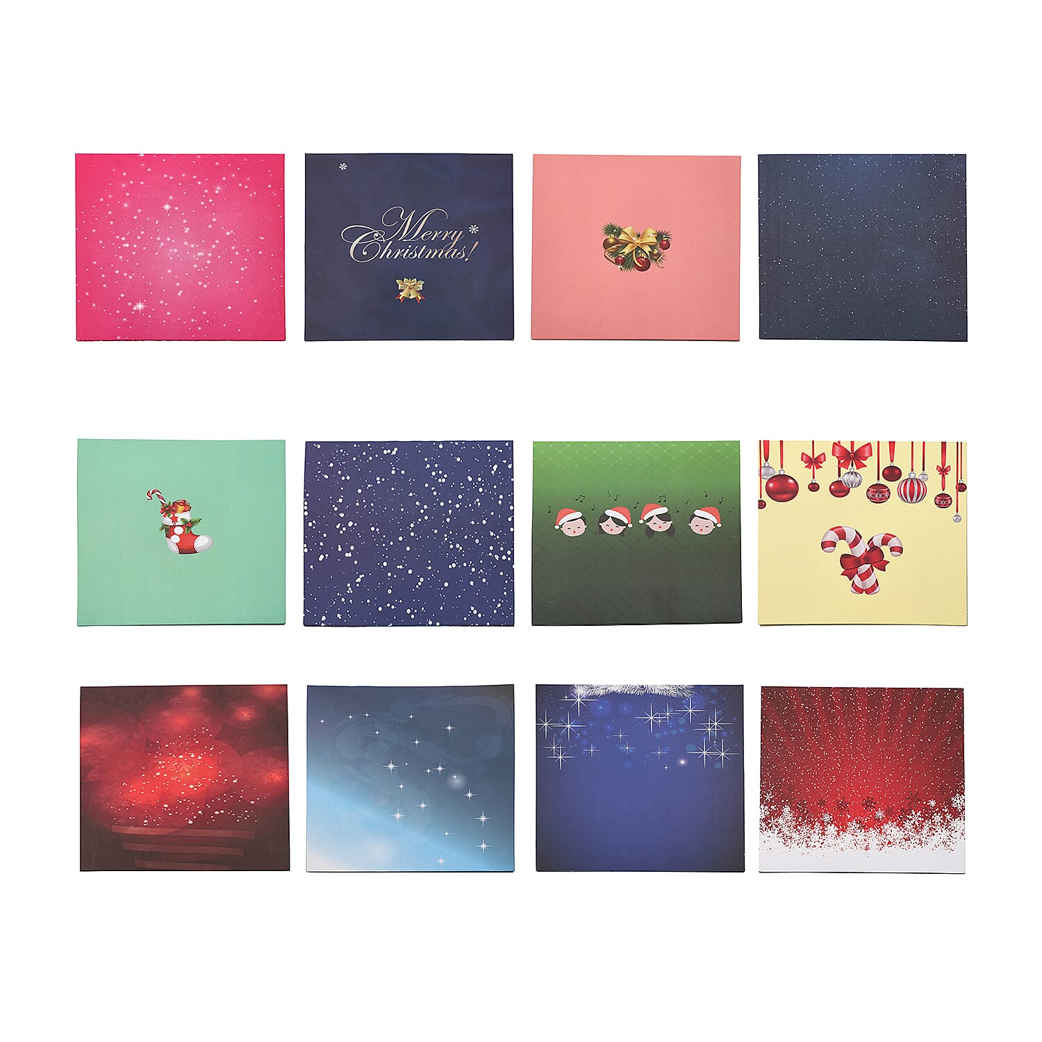 Set of 12 - Pop Up Christmas Cards with Envelopes in Gift Box - Multicolours