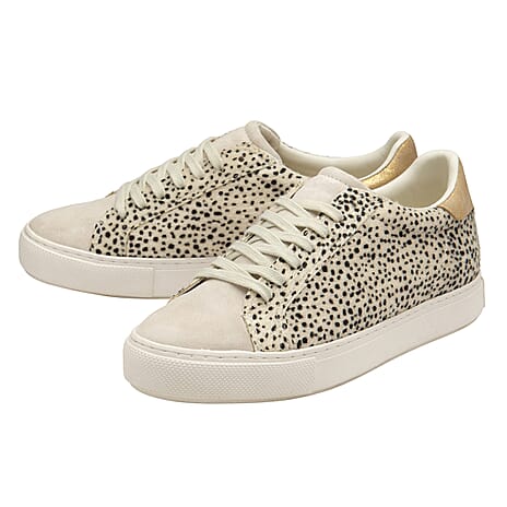 RAVEL Pearl Leopard Print Lace Up Trainer (Size 6) - White