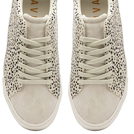 RAVEL Pearl Leopard Print Lace Up Trainer (Size 6) - White