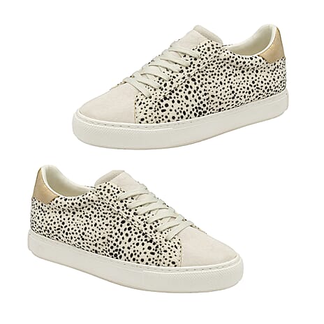 RAVEL Pearl Leopard Print Lace Up Trainer (Size 7) - White