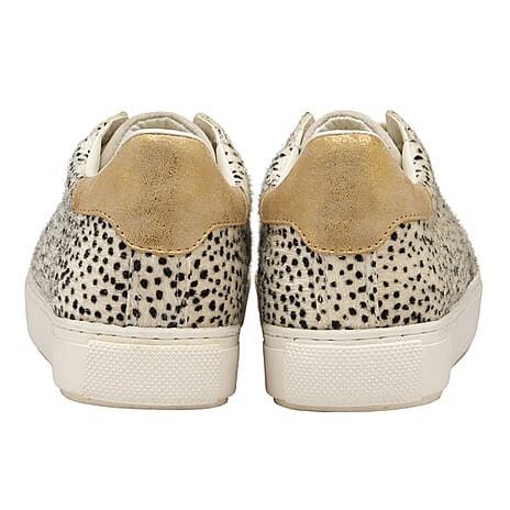 RAVEL Pearl Leopard Print Lace Up Trainer (Size 7) - White