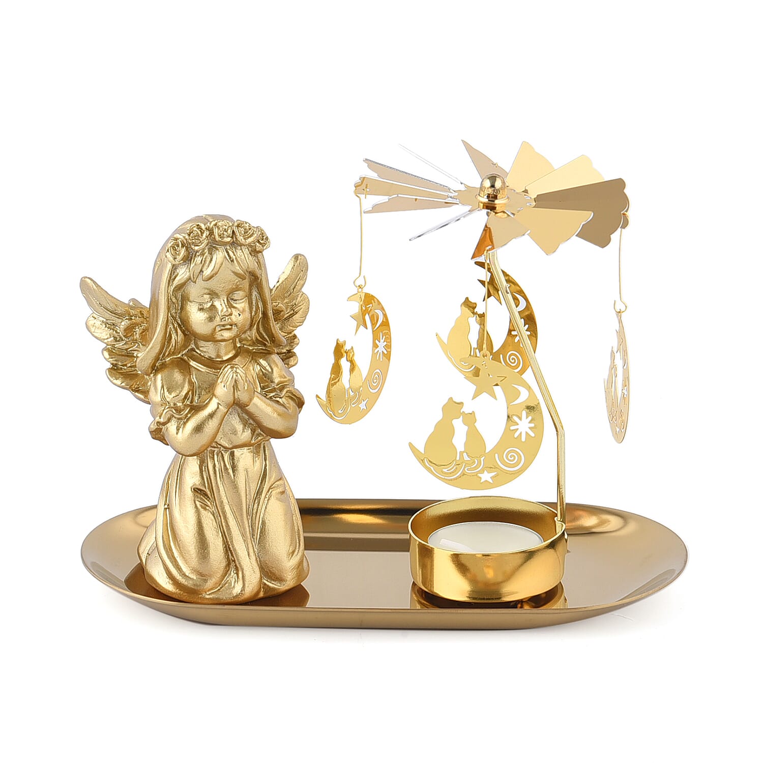 Angel with Moon Rotating Candle Holder and 10 Tealights