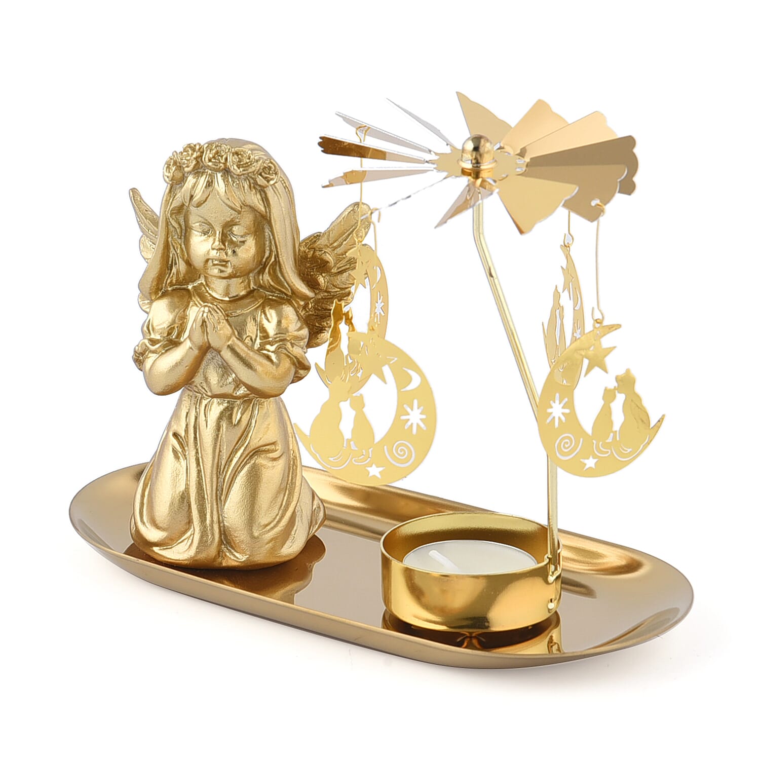 Angel with Moon Rotating Candle Holder and 10 Tealights