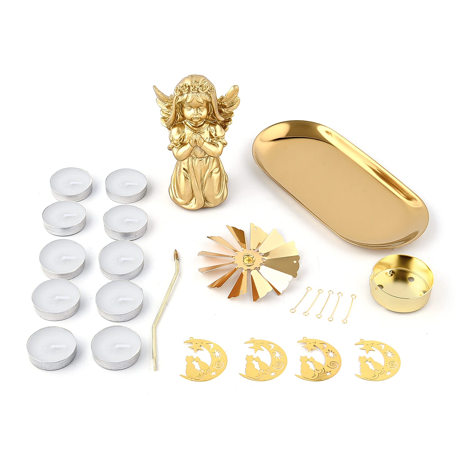 Angel with Moon Rotating Candle Holder and 10 Tealights