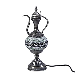 Handmade Wine Pot Turkish Mosaic Table Lamp with Bronze Base - Grey
