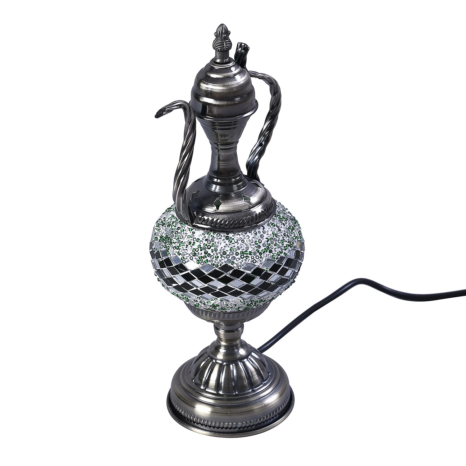 Handmade Wine Pot Turkish Mosaic Table Lamp with Bronze Base - Grey