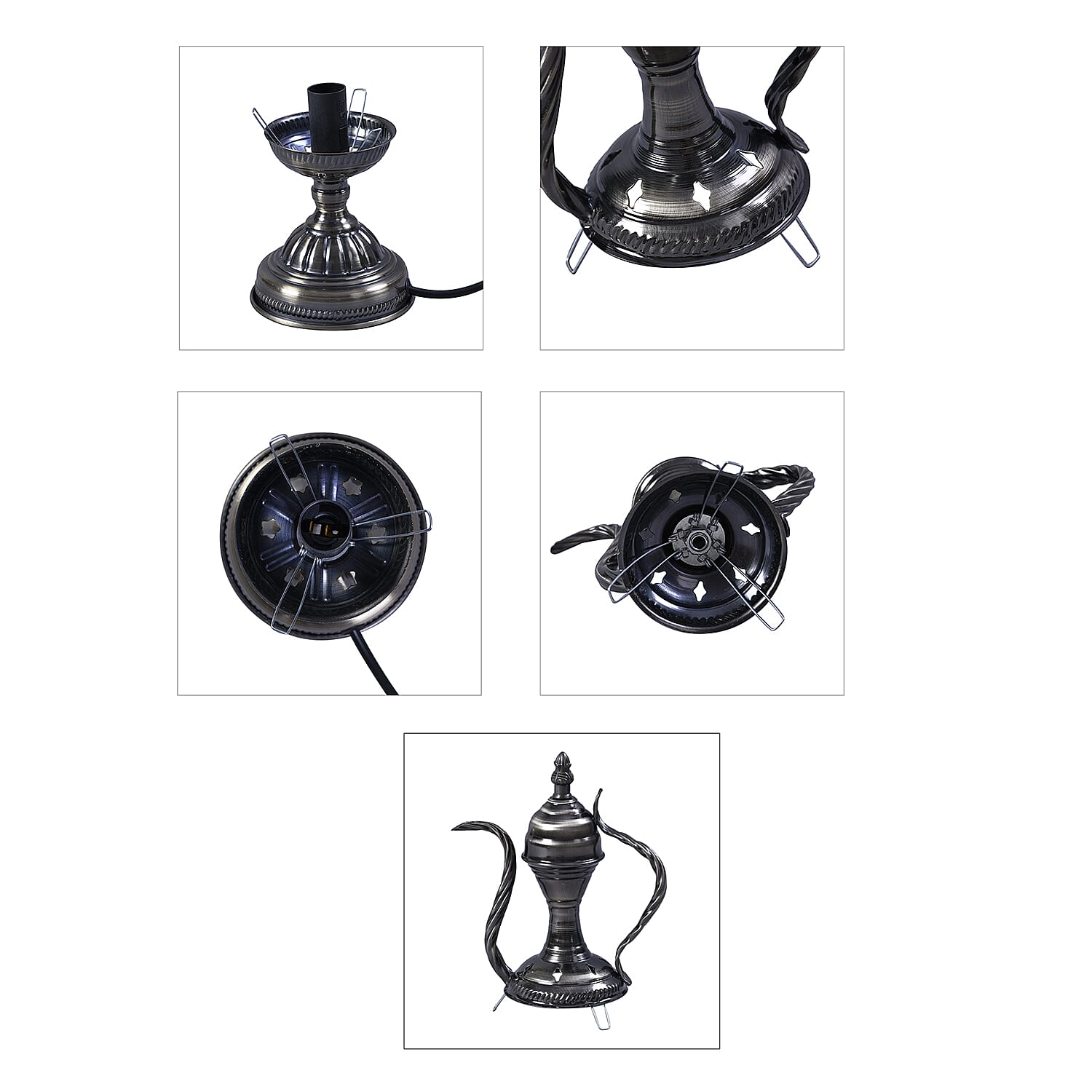 Handmade Wine Pot Turkish Mosaic Table Lamp with Bronze Base - Grey