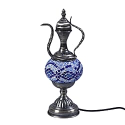 Handmade Wine Pot Turkish Mosaic Table Lamp with Bronze Base - Grey and White