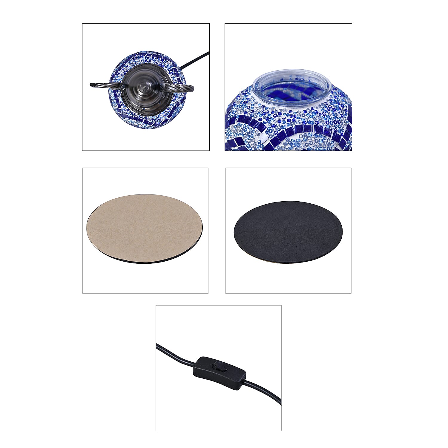 Handmade Turkish Mosaic Table Lamp (Size 38x12Cm) - Blue & White