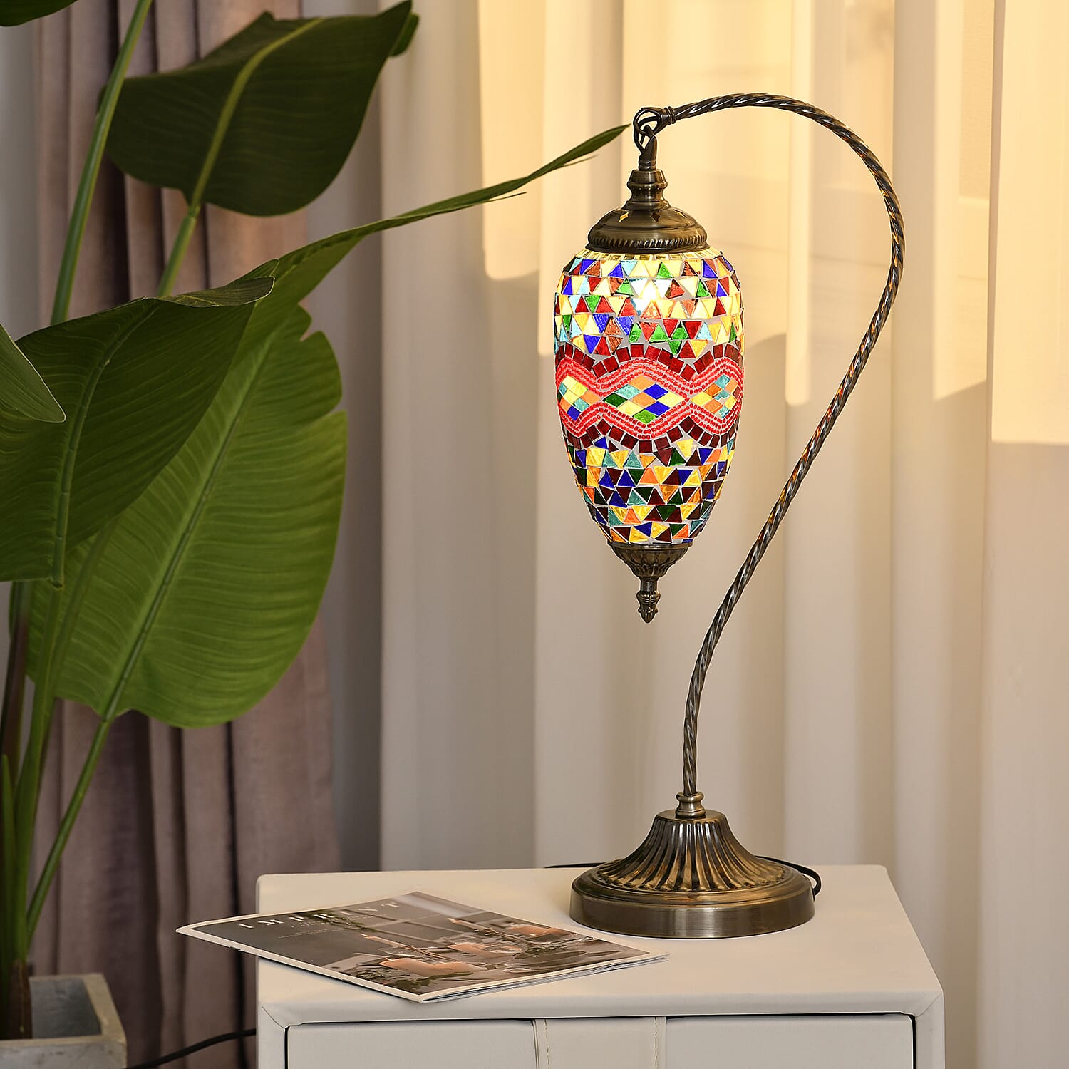 Handmade Turkish Mosaic Table Lamp (Size 55x15Cm) - Red & Multi