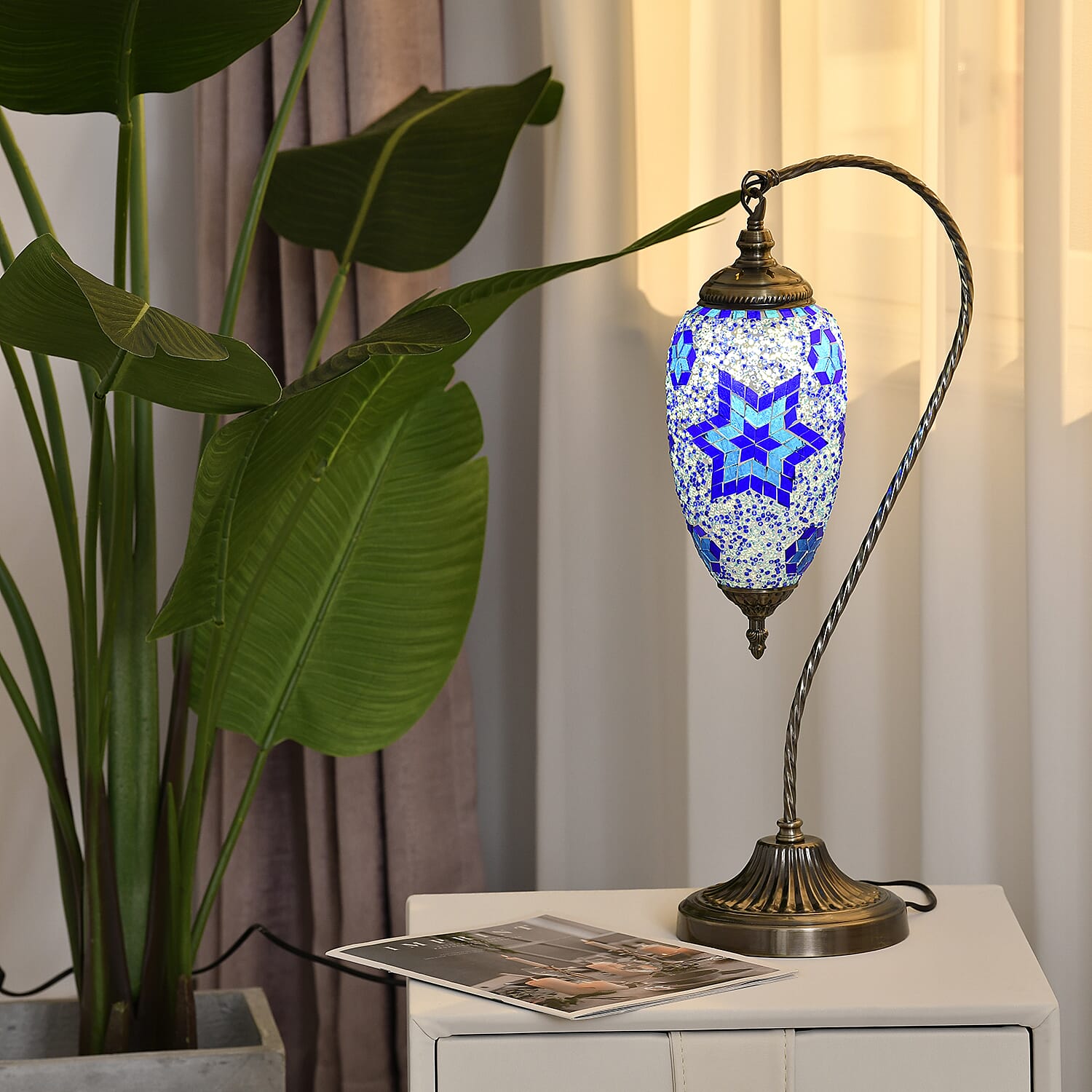 Handmade Turkish Mosaic Table Lamp (Size 55x15Cm) - Blue