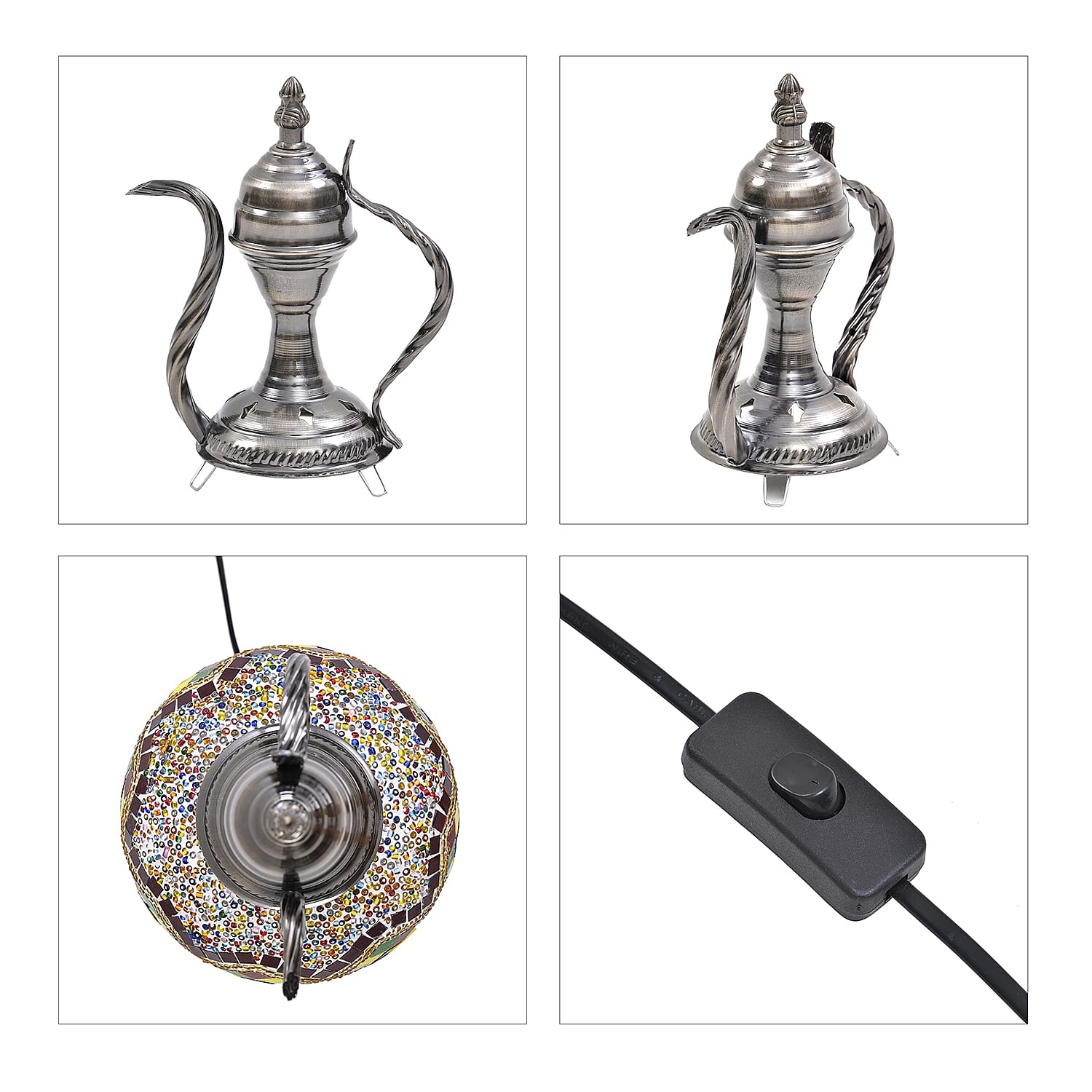 Handmade Turkish Mosaic Table Lamp (Size 42x18x18Cm) - Maroon & Multi