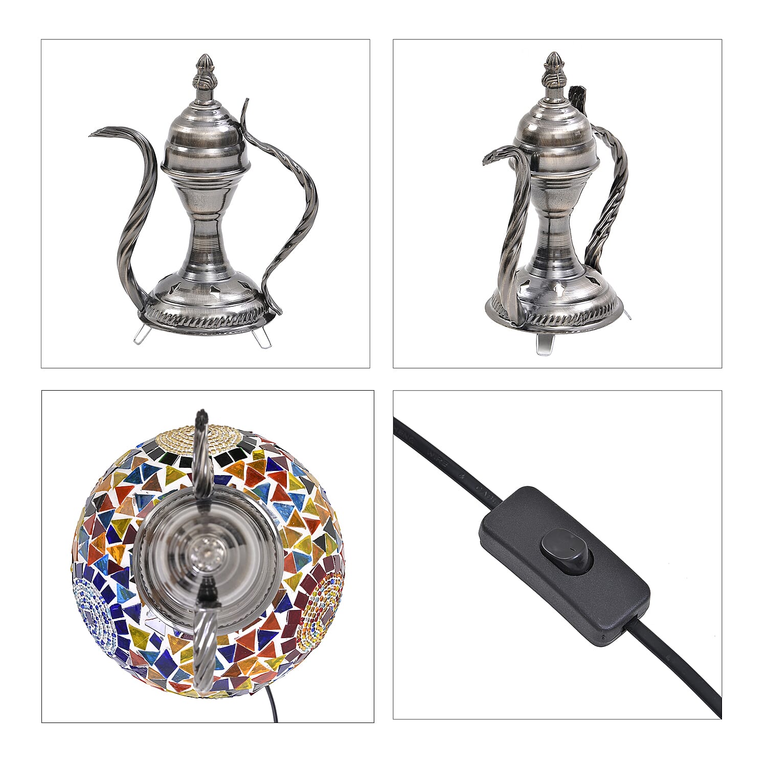 Handmade Turkish Mosaic Table Lamp (Size 42x18x18Cm) - Red & Multi