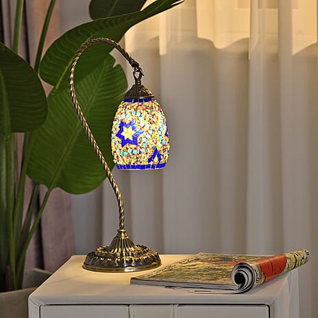 Handmade Turkish Mosaic Table Lamp - Blue & Multi