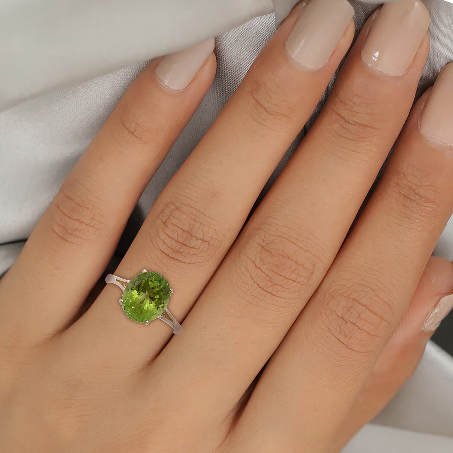 9K Yellow Gold Extremely Rare AA Natural Hebei Peridot (OV12x10) Solitaire Ring 4.50 Ct.