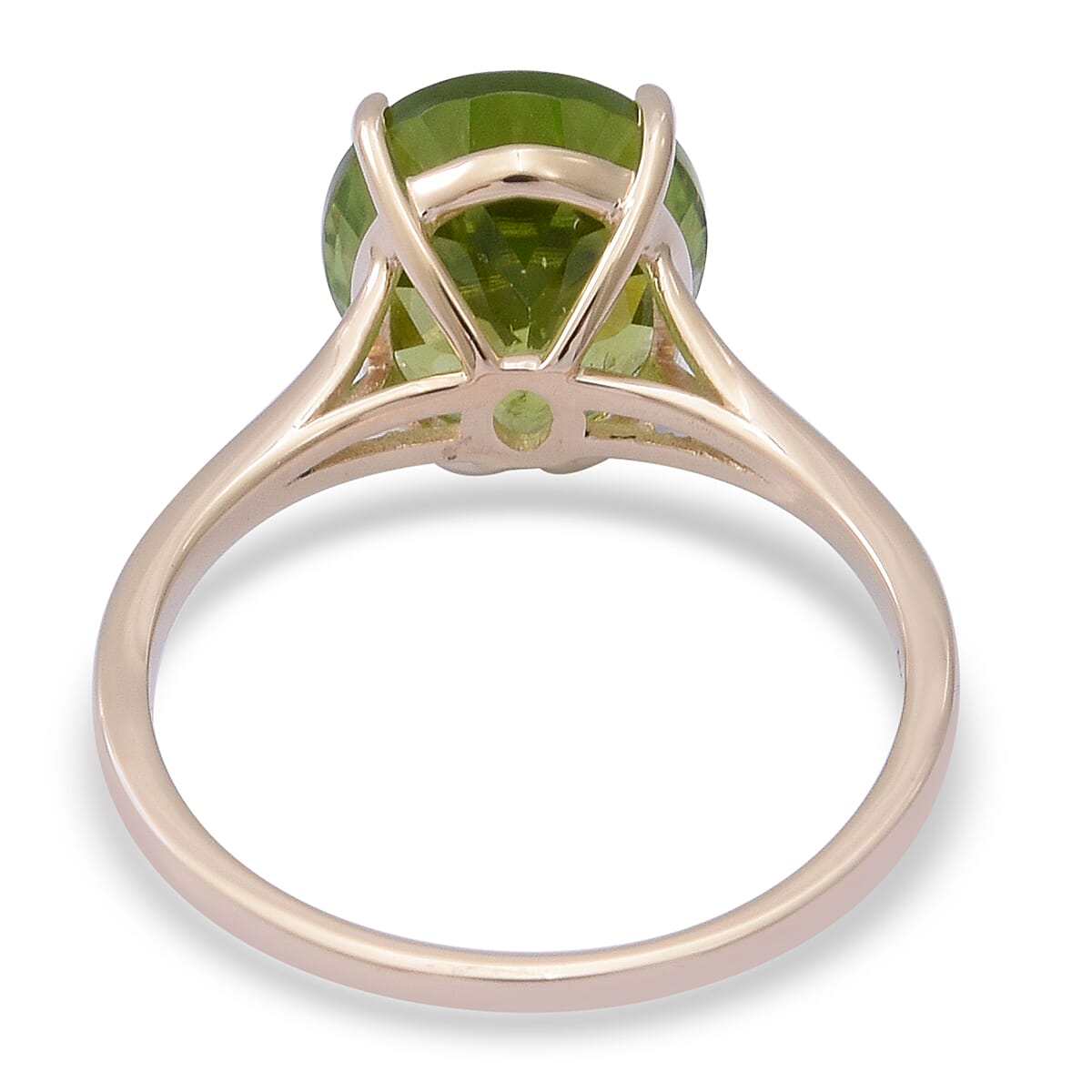 9K Yellow Gold Extremely Rare AA Natural Hebei Peridot (OV12x10) Solitaire Ring 4.50 Ct.