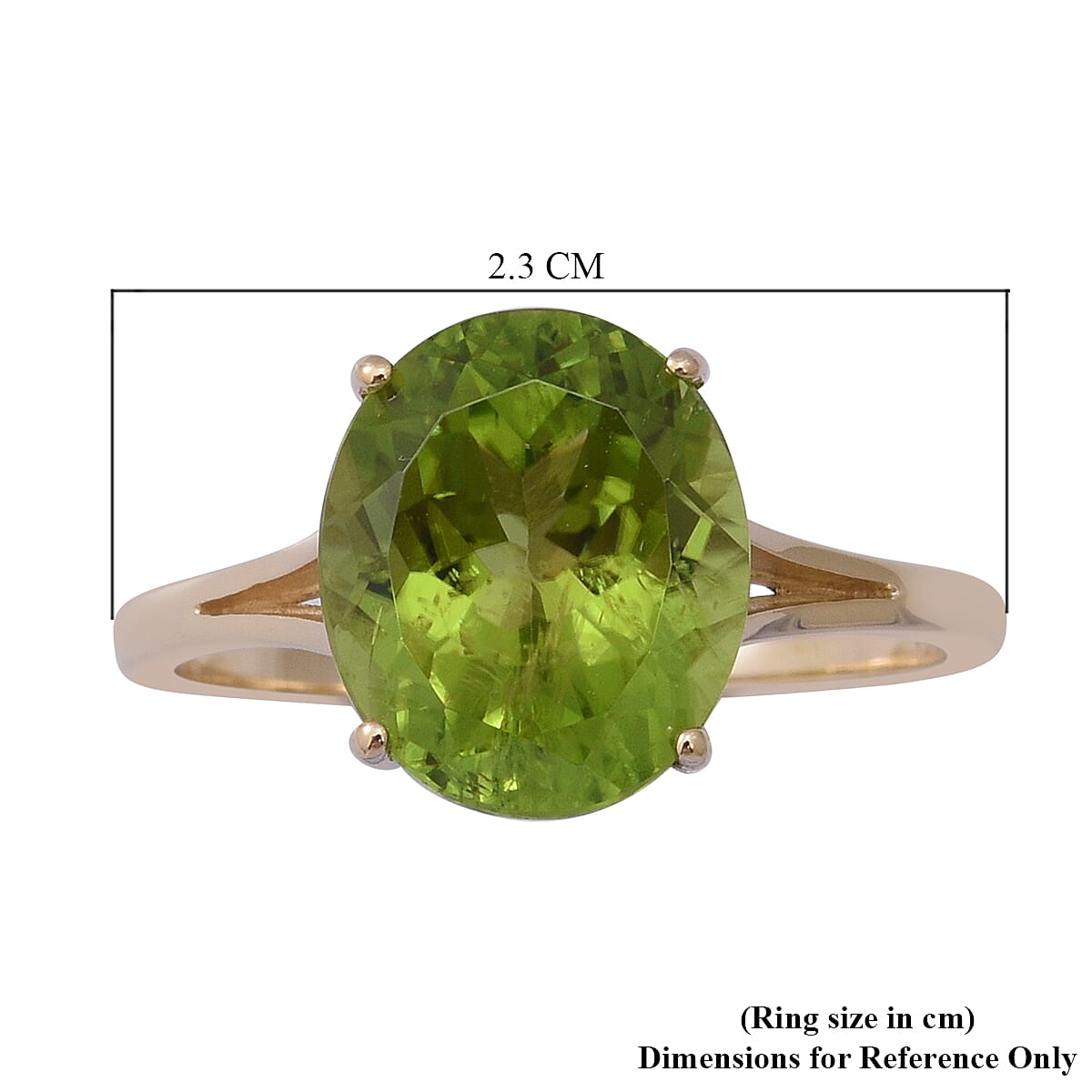 9K Yellow Gold Extremely Rare AA Natural Hebei Peridot (OV12x10) Solitaire Ring 4.50 Ct.