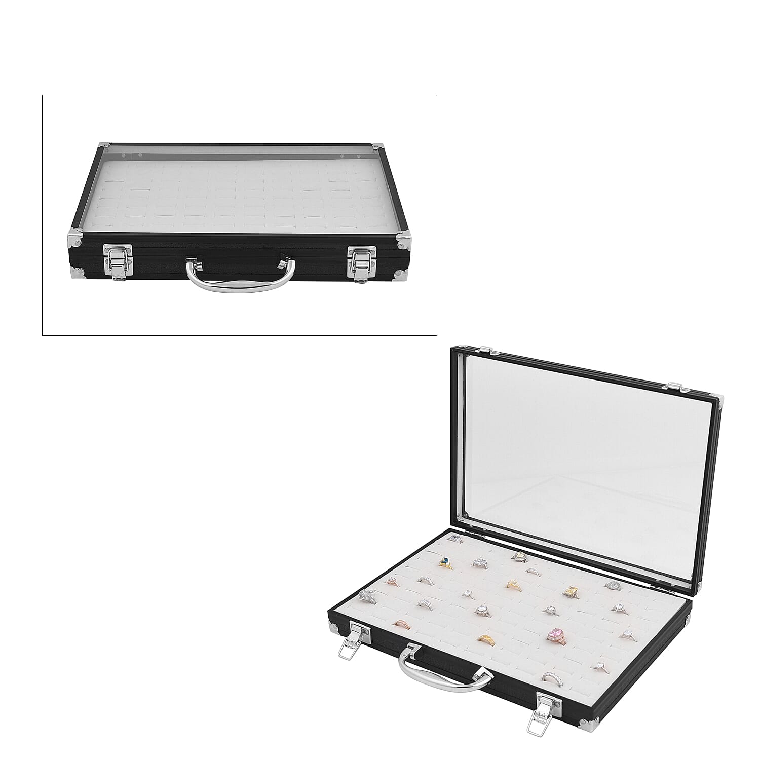 Portable Ring Box with Transparent Top and Lock - Black