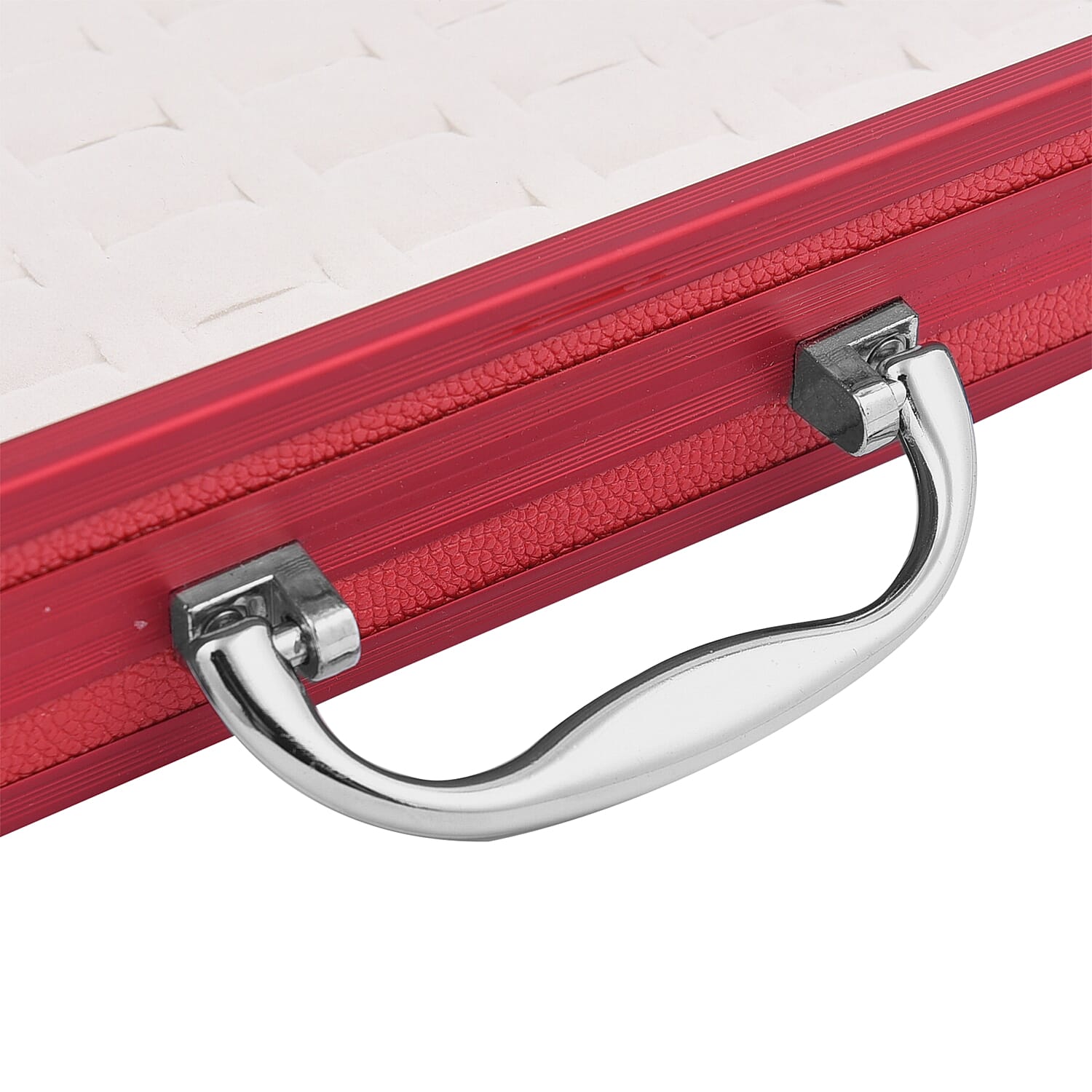 100 Slot Aluminium Jewellery Suitcase with Transparent Top and Lock (Size 35x24x5Cm) - Red