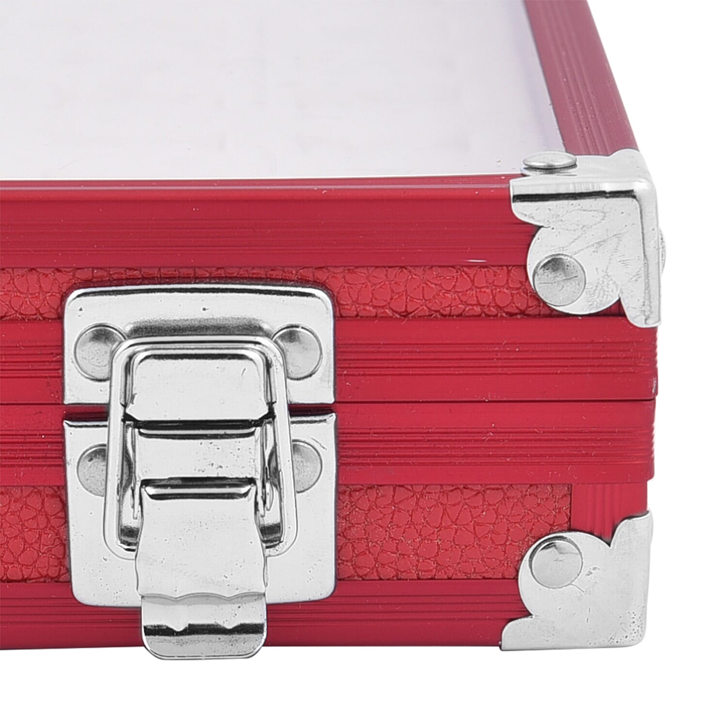 100 Slot Aluminium Jewellery Suitcase with Transparent Top and Lock (Size 35x24x5Cm) - Red