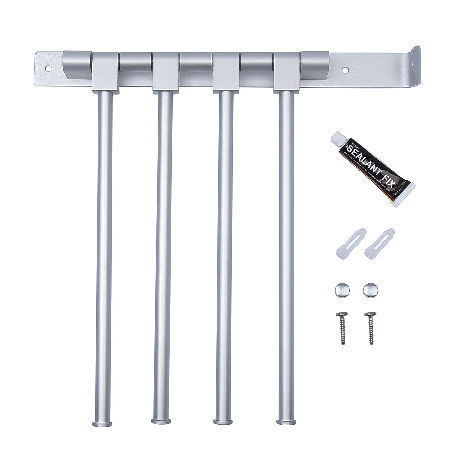 Four Bar Towel Rack with Rod (Size 32x30x30Cm) - Silver