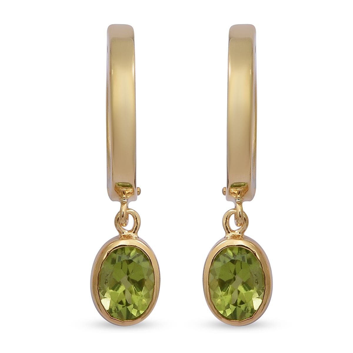 Natural Hebei Peridot Hoop Earrings (with Push Back) in Yellow Gold Overlay Sterling Silver 2.60 Ct.