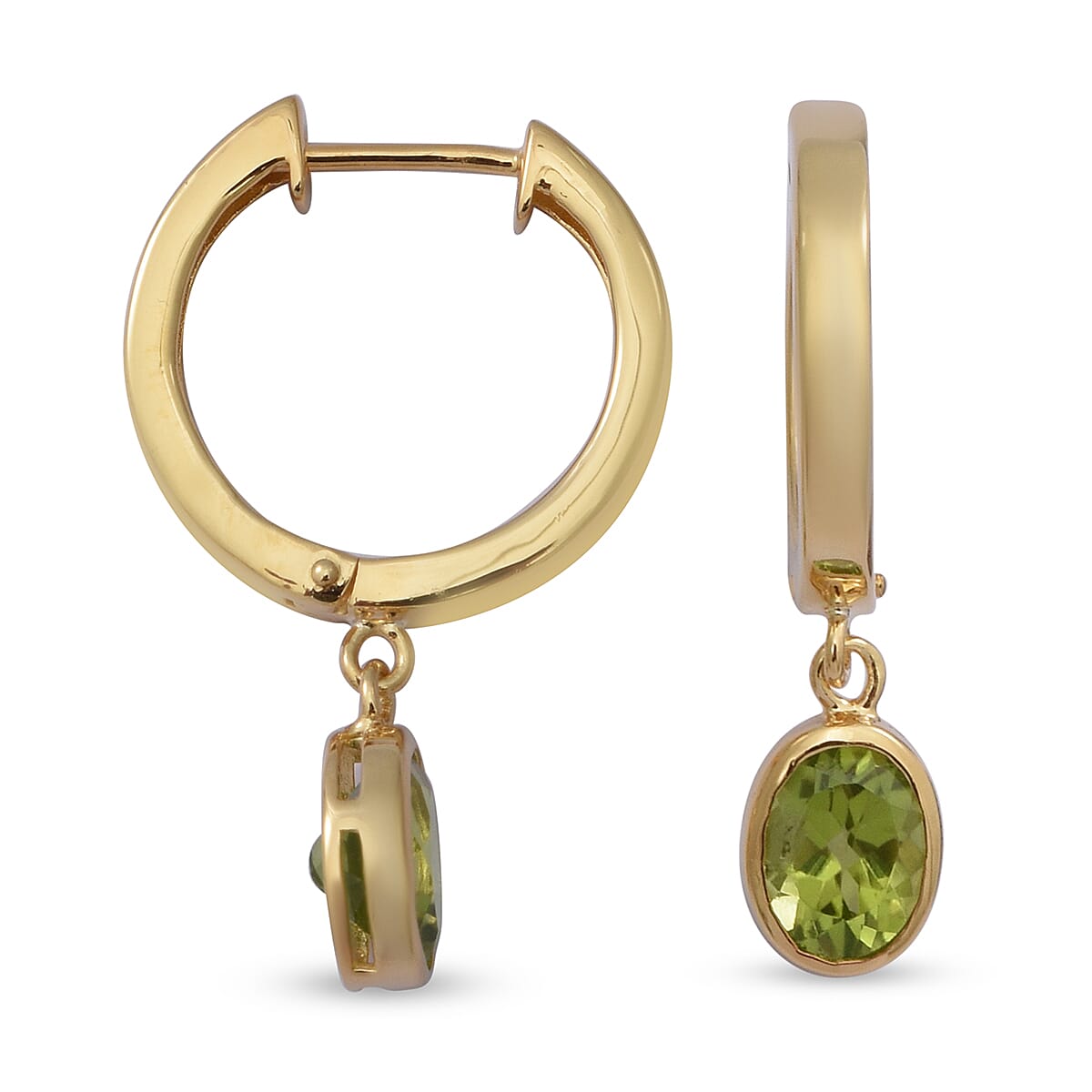 Natural Hebei Peridot Hoop Earrings (with Push Back) in Yellow Gold Overlay Sterling Silver 2.60 Ct.
