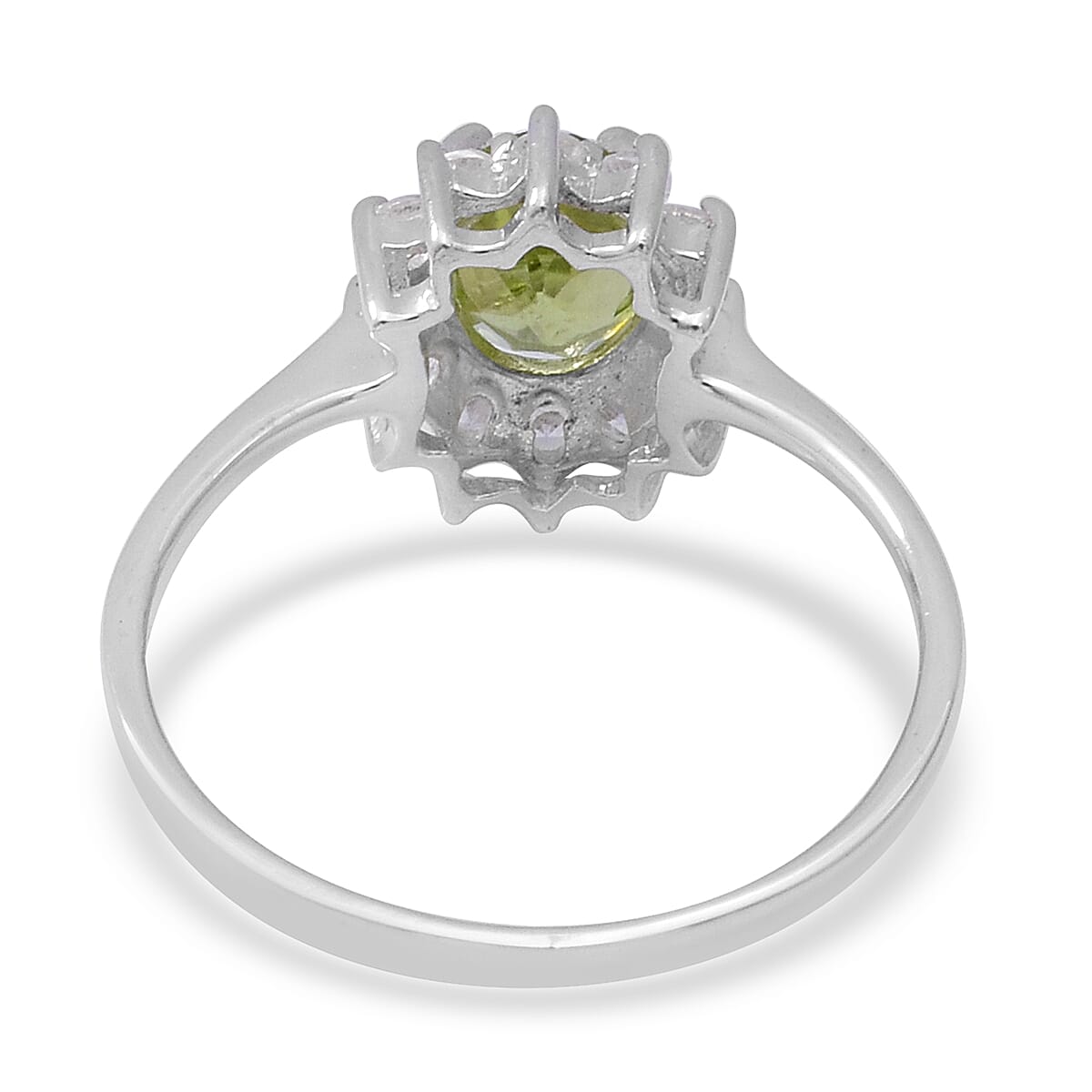 Hebei Peridot and Natural Cambodian Zircon Halo Ring in Sterling Silver 1.06 Ct.