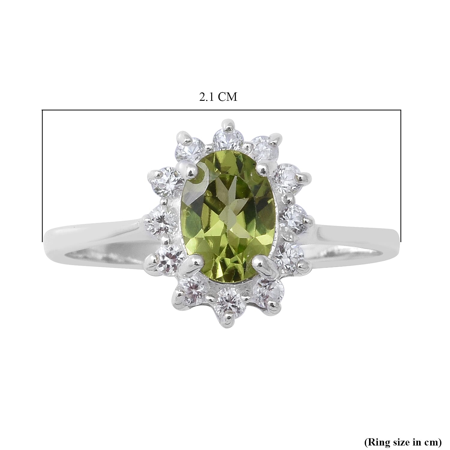 Hebei Peridot and Natural Cambodian Zircon Halo Ring in Sterling Silver 1.06 Ct.