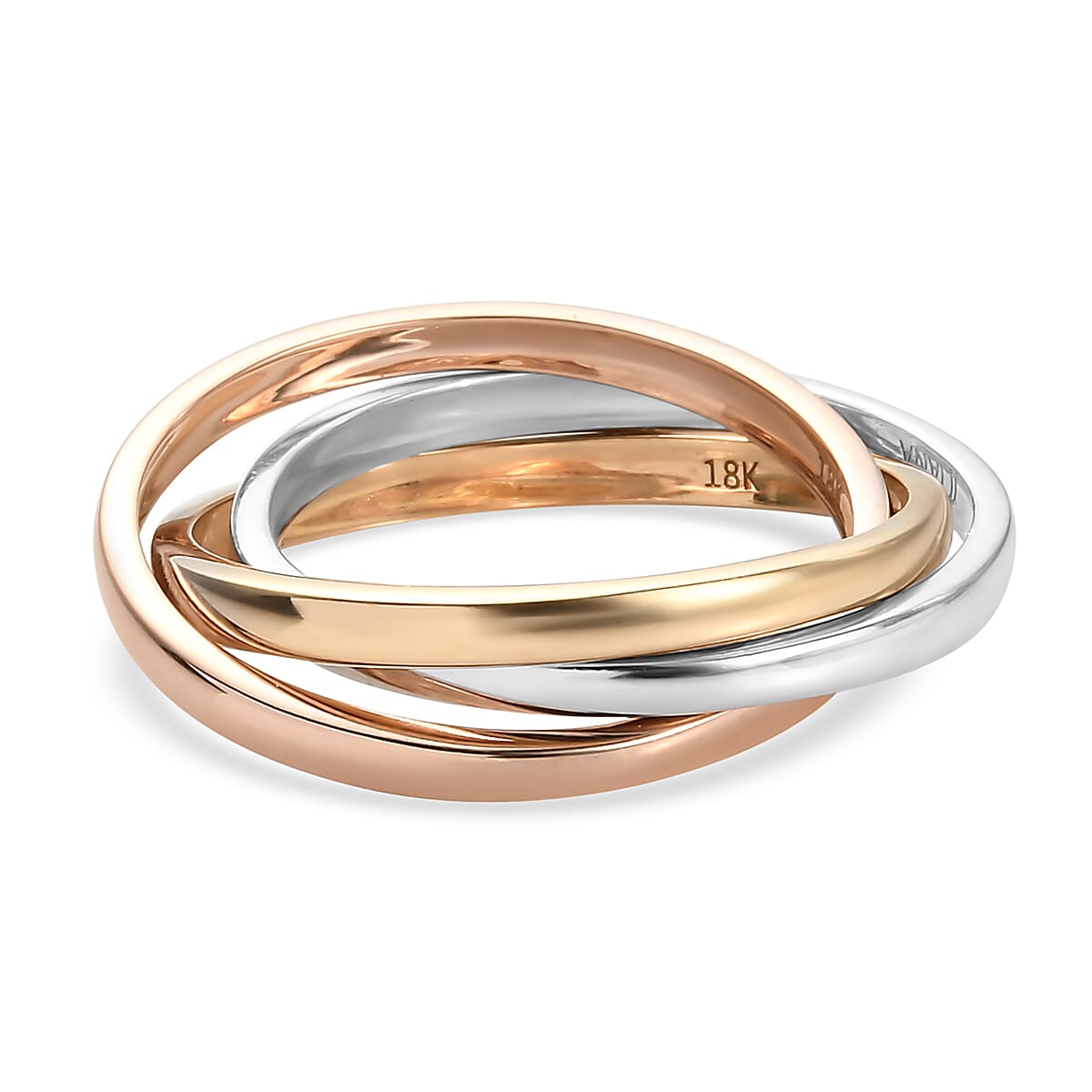 18K Rose, White and Yellow Gold Trilogy Band Ring, Gold Wt. 7.86 Gms