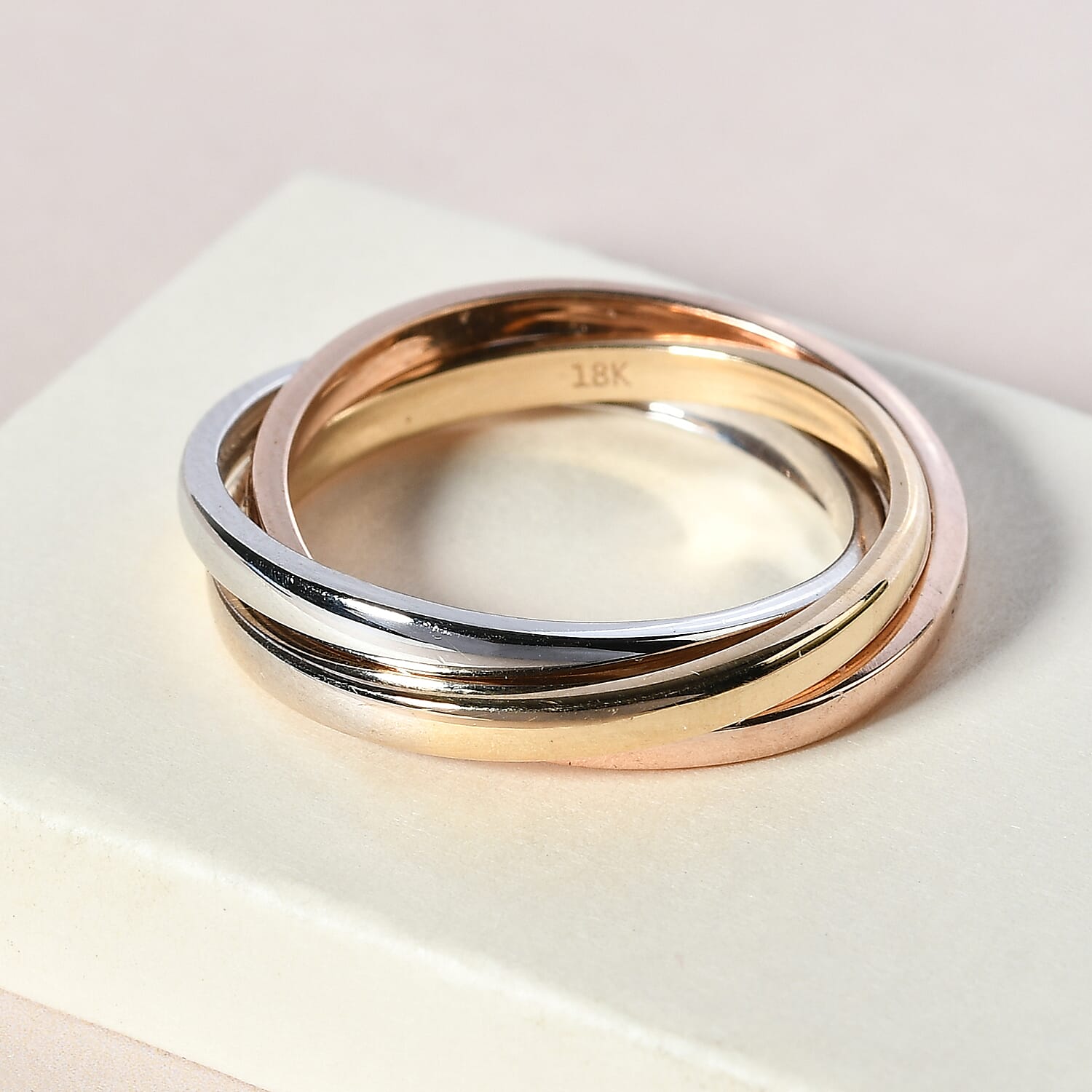 18K Rose, White and Yellow Gold Trilogy Band Ring, Gold Wt. 7.86 Gms