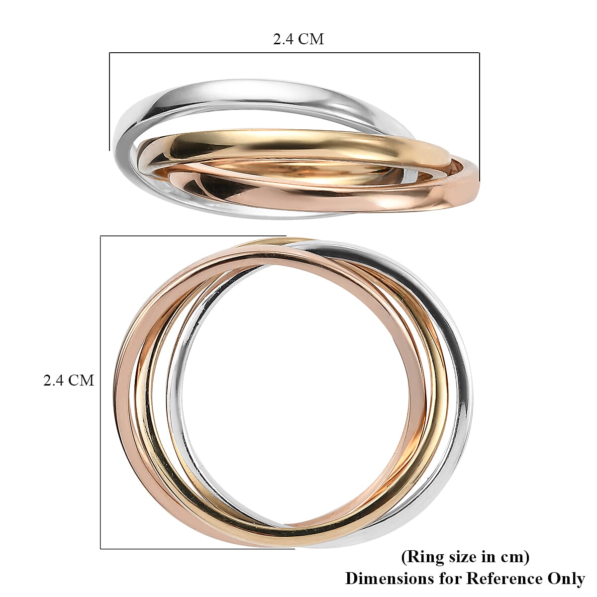 18K Rose, White and Yellow Gold Trilogy Band Ring, Gold Wt. 7.86 Gms