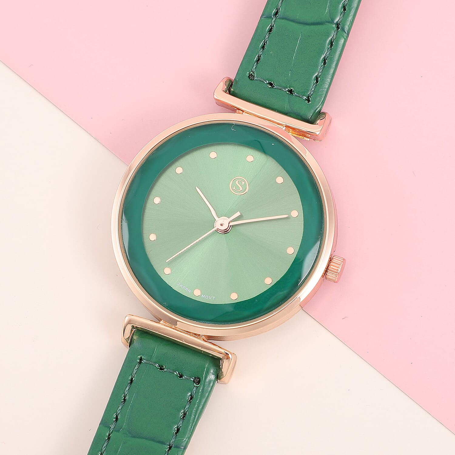 STRADA Japanese Movement Green Dial Water Resistant Watch with Green Colour Strap