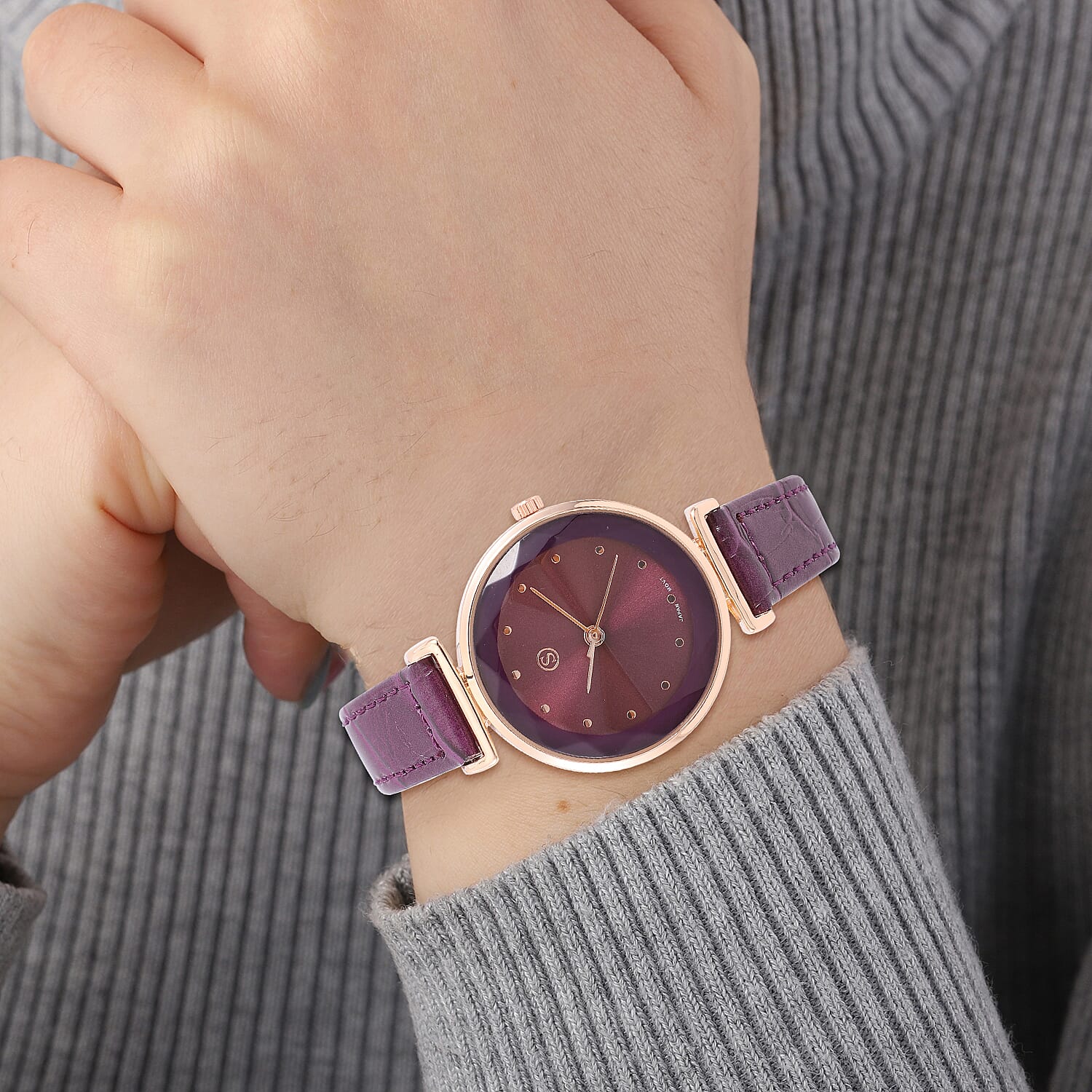 STRADA Japanese Movement Dark Purple Dial Water Resistant Watch with Purple Colour Strap