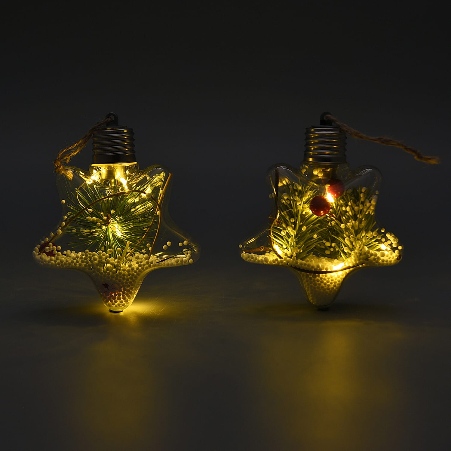Set of 2 - Christmas Decorative Star Pattern Transparent LED Light (Size 14x7Cm)