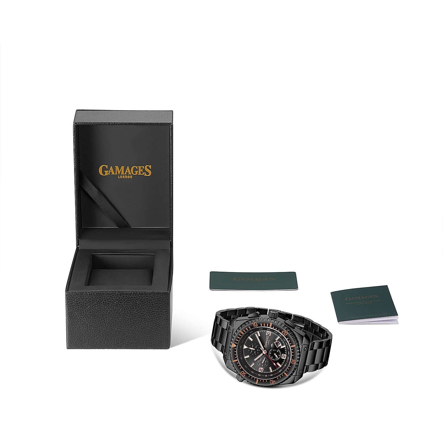 Limited Edition- GAMAGES OF LONDON Limited Edition Hand Assembled Racing Automatic Movement Black Dial Water Resistant Watch with Black Colour Chain Strap