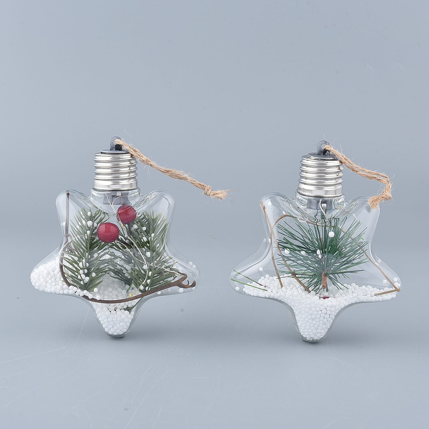 Set of 2 - Christmas Decorative Star Pattern Transparent LED Light (Size 14x7Cm)
