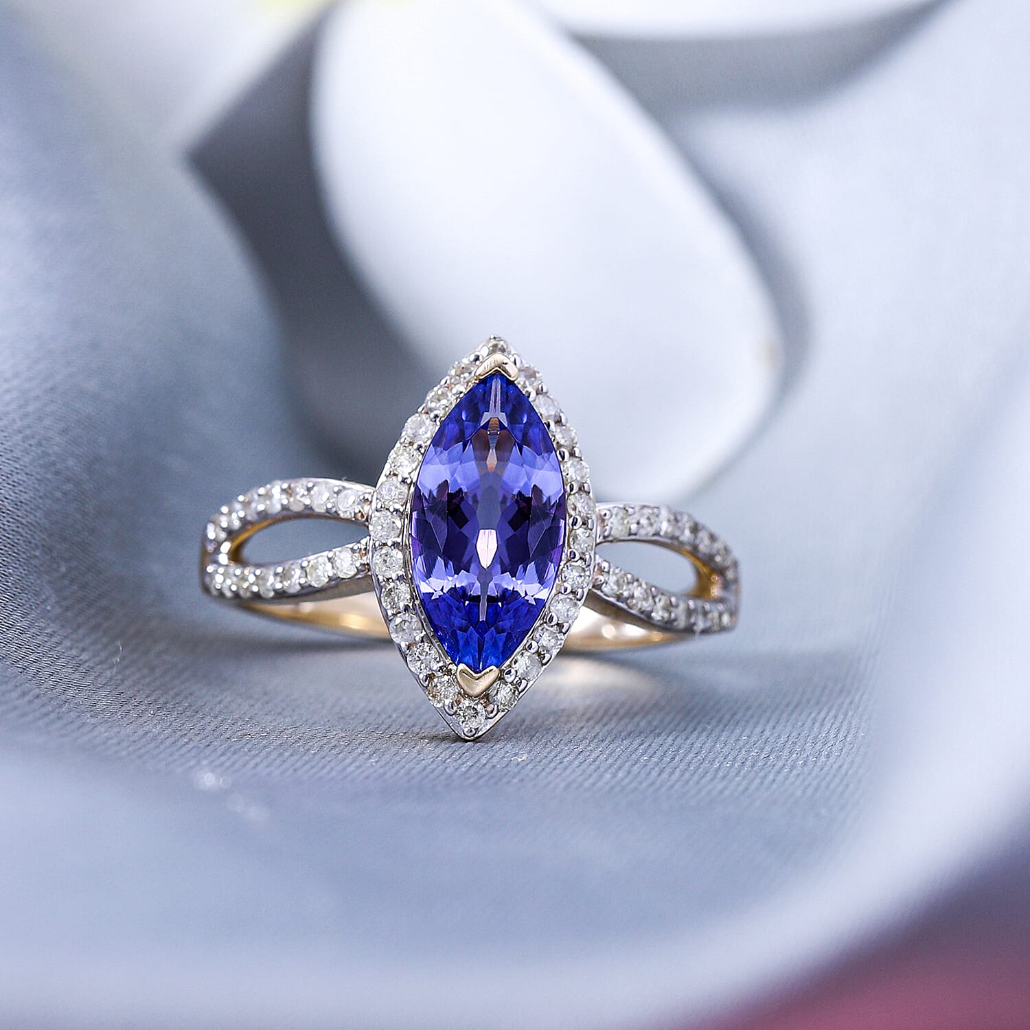 9K Yellow Gold Tanzanite and Diamond Ring 2.13 Ct.
