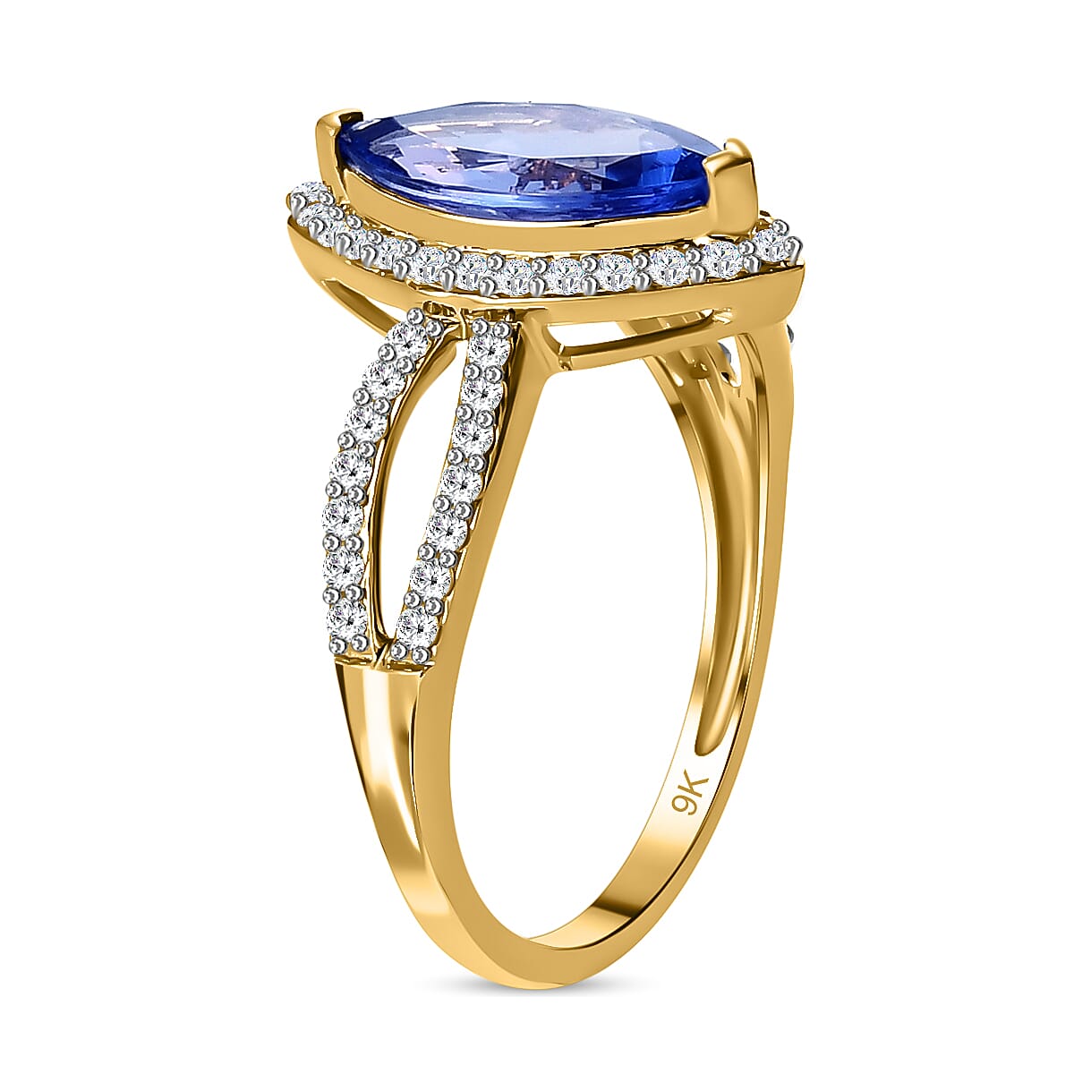 9K Yellow Gold Tanzanite and Diamond Ring 2.13 Ct.