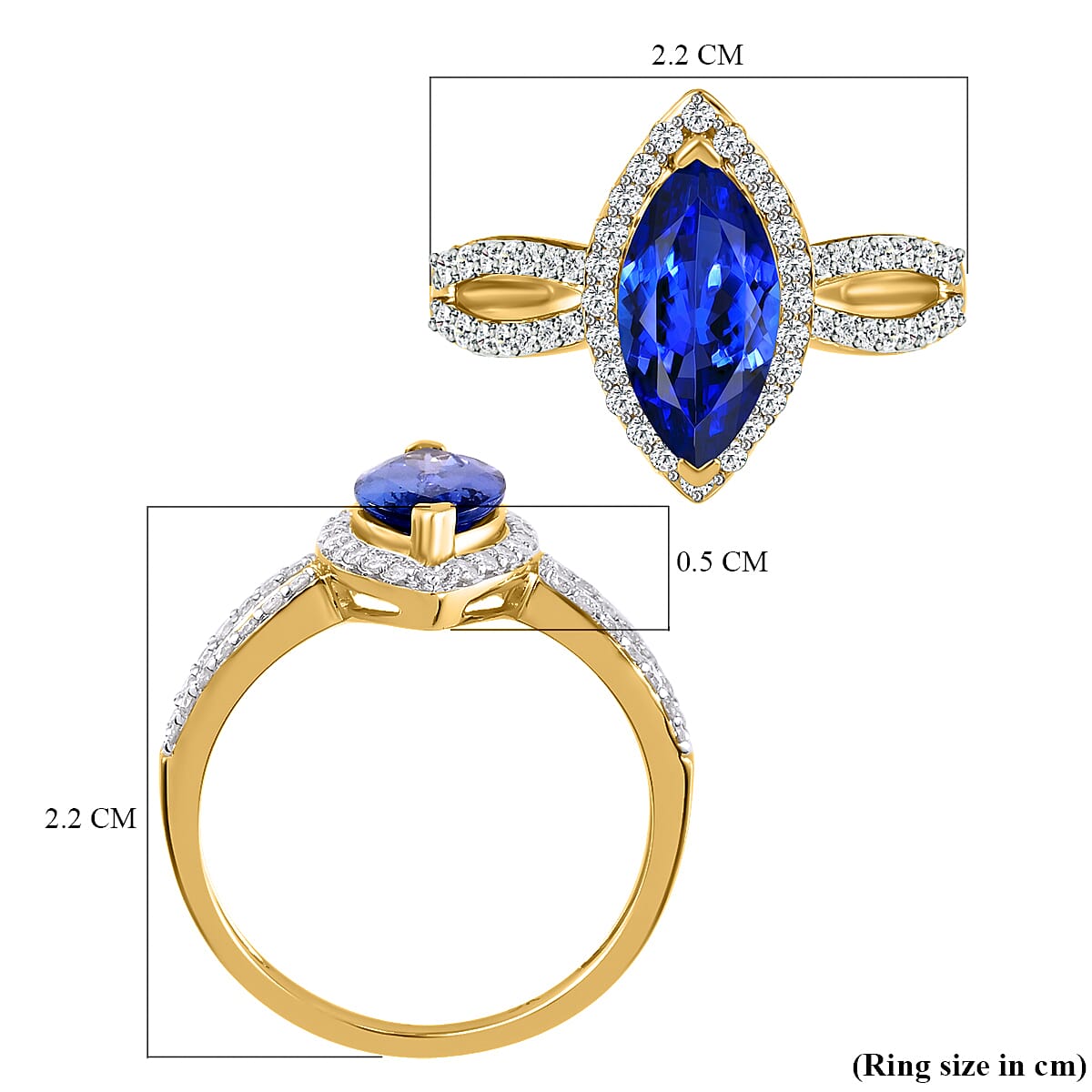 9K Yellow Gold Tanzanite and Diamond Ring 2.13 Ct.