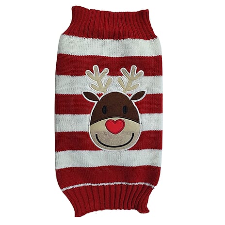 Reindeer Christmas Dog Jumper (Size Small)- Red & White