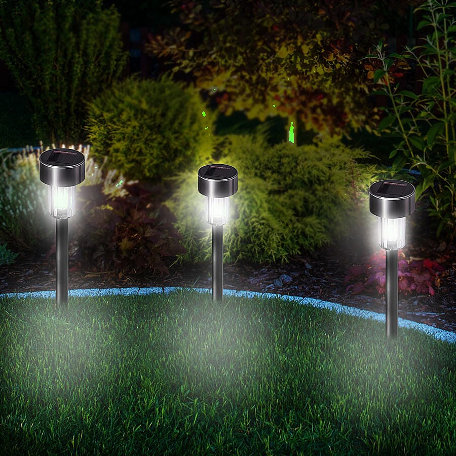 Pack of 10 - Stainless Steel Solar Post Lights (Size:5.5x5.5x37.5Cm) -(White Light)